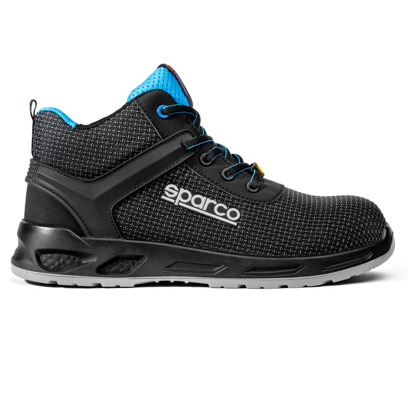 Scarpa alta Horizon Tek-H Rialto nera con dettagli azzurri, vista laterale