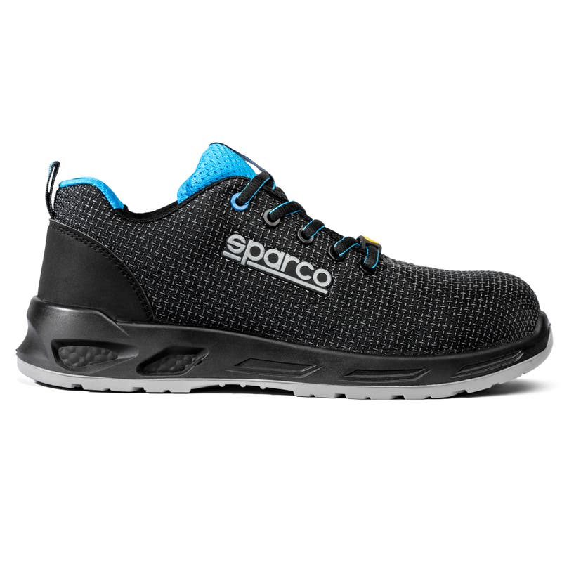 Scarpa Horizon Tek Fresno nera con dettagli azzurri, vista laterale
