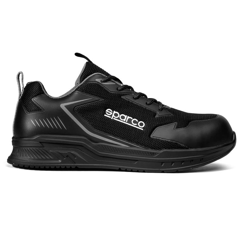 Scarpa Turbo Clamp nera con dettagli grigi, vista laterale