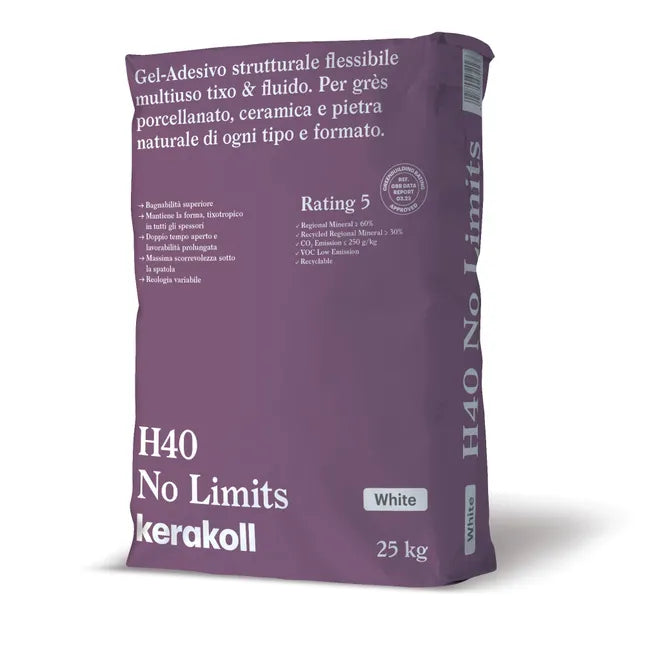 Kerakoll H40 No Limits - Colla per Piastrelle in Polvere 25 kg Bianco C2TE