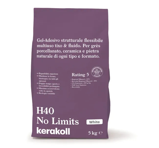 Kerakoll H40 No Limits - Colla per Piastrelle in Polvere 5 kg Bianco C2TE