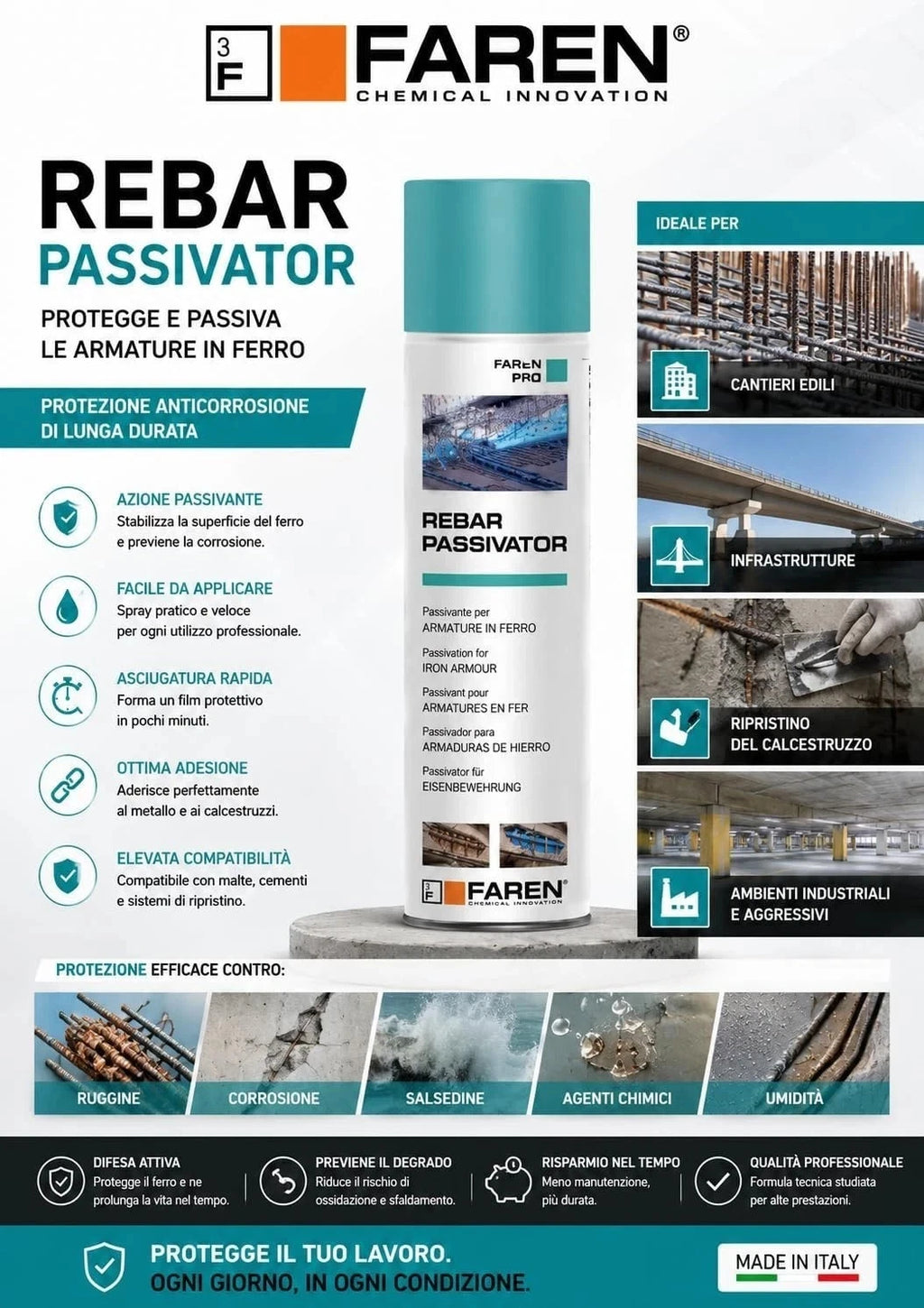 Faren Rebar Passivator Anticorrosivo per Ferri d’Armatura 500 ml